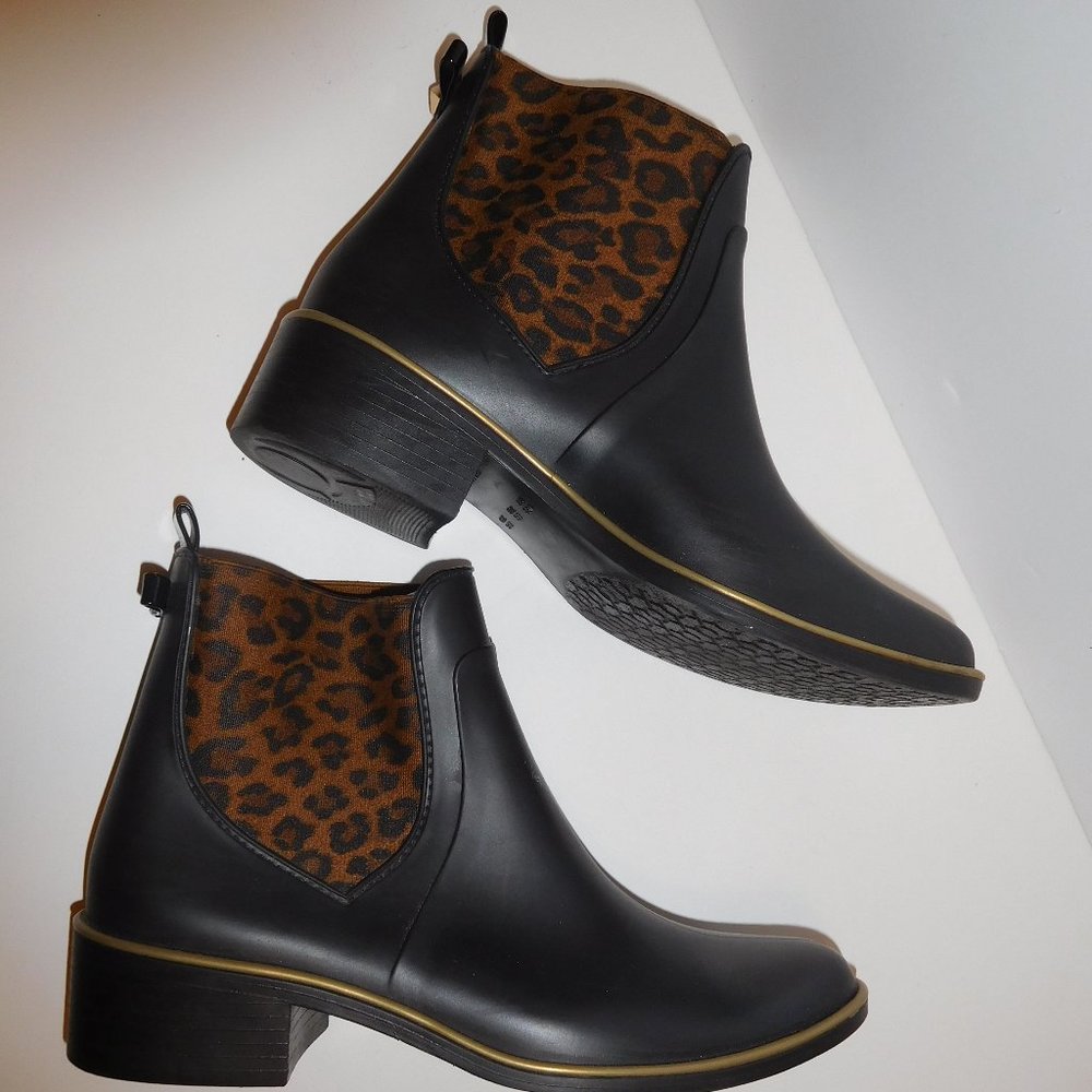 Kate Spade Sedgewick Domina Leopard Print Ankle Rubber Rain Boots—Size 8/9